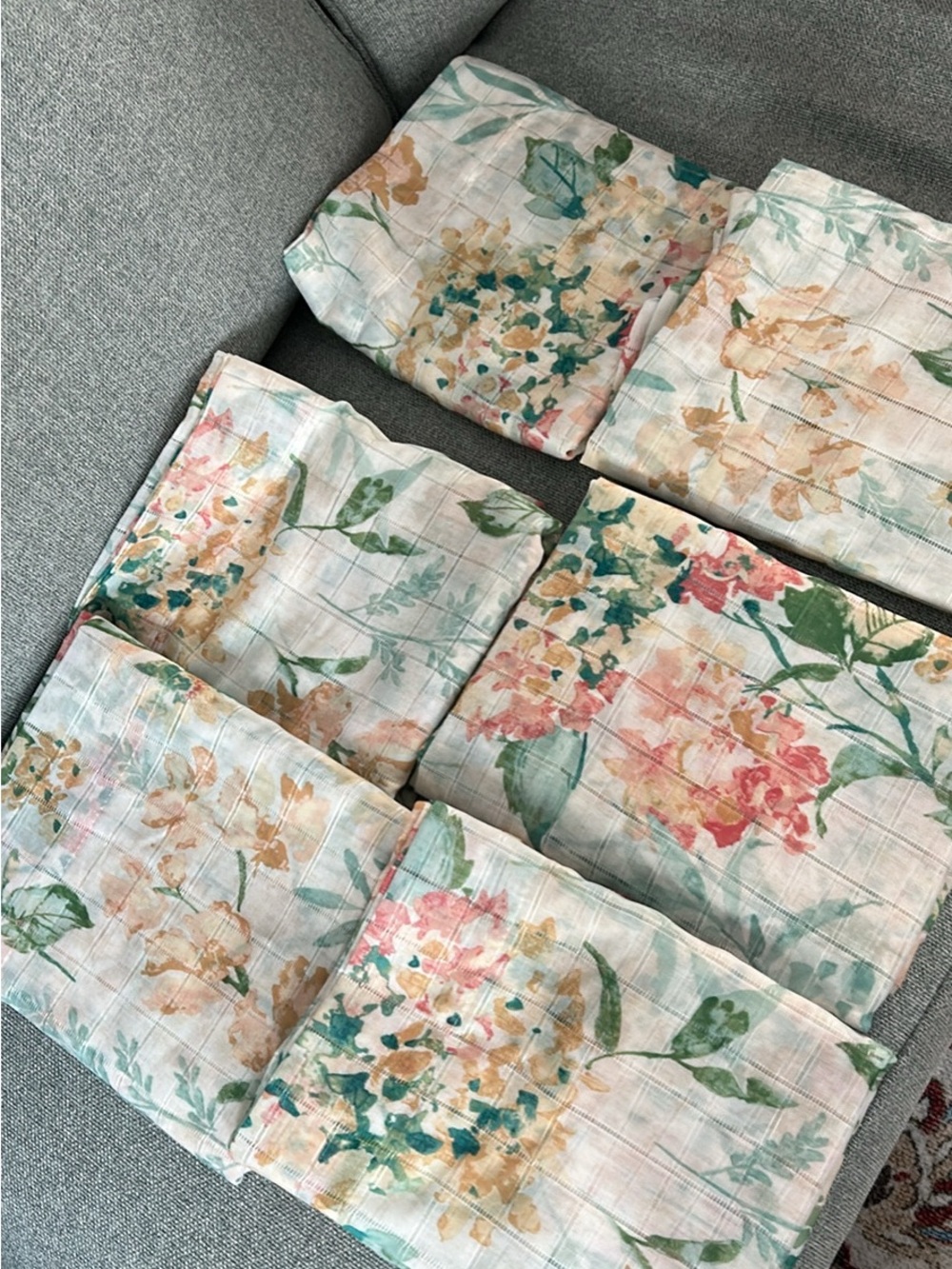 Waverly Floral Drapes in Cream, Green and Pink